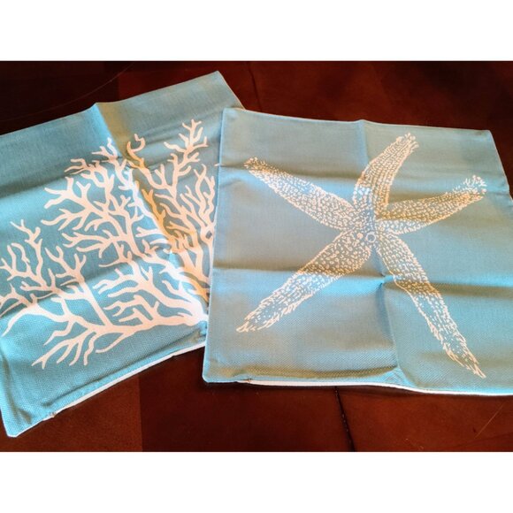 Beach Pillow Covers Cases Set Coastal Cottage Nautical Decor Starfish Decoration - Picture 1 of 9